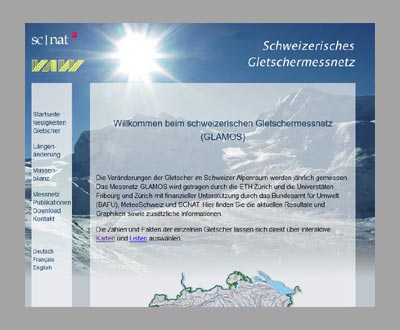 Webseite Schweizerisches Gletschermessnetz